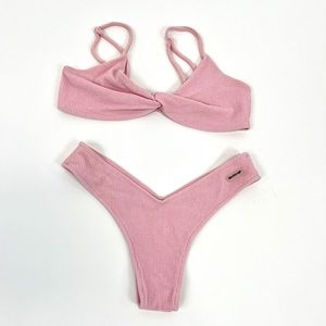Pink Ribbed Blackbough Bikini